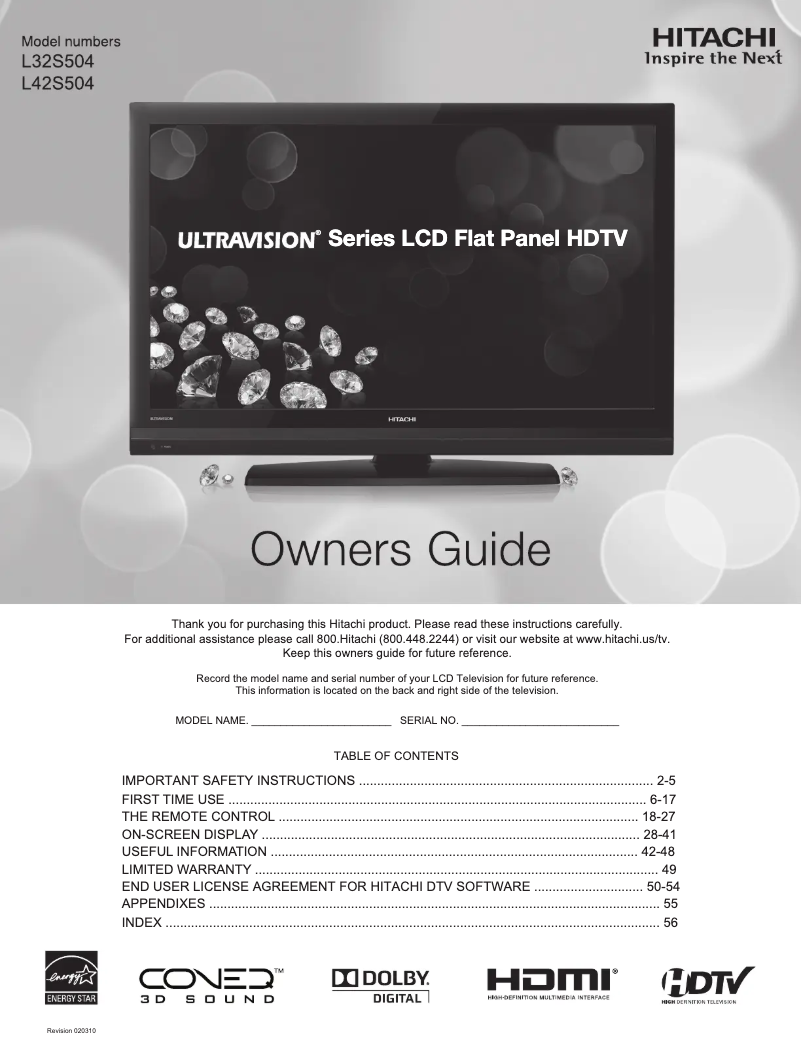 Page 1 of the manual User Manual Hitachi L42S504