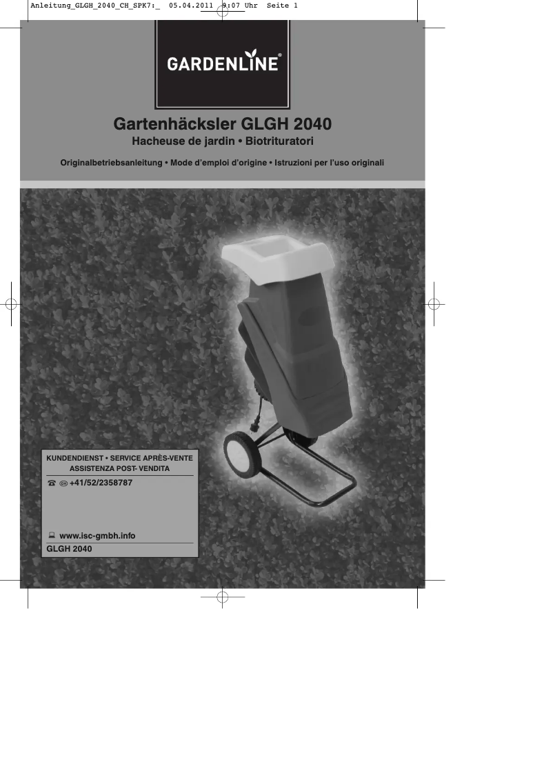 Page 1 of the manual User Manual Gardenline GLGH 2040