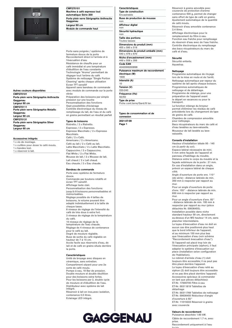 Image de la première page du manuel de l'appareil CMP270101