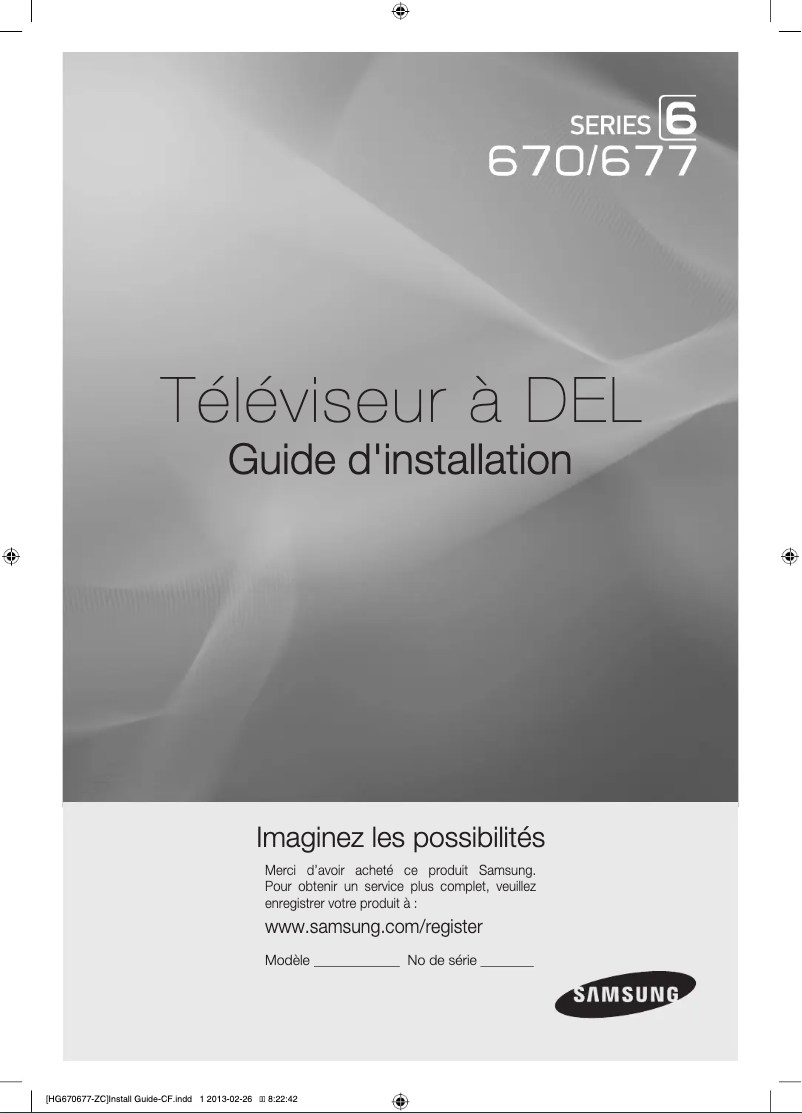 Page 1 of the manual Installation Guide Samsung HG40NB677FF