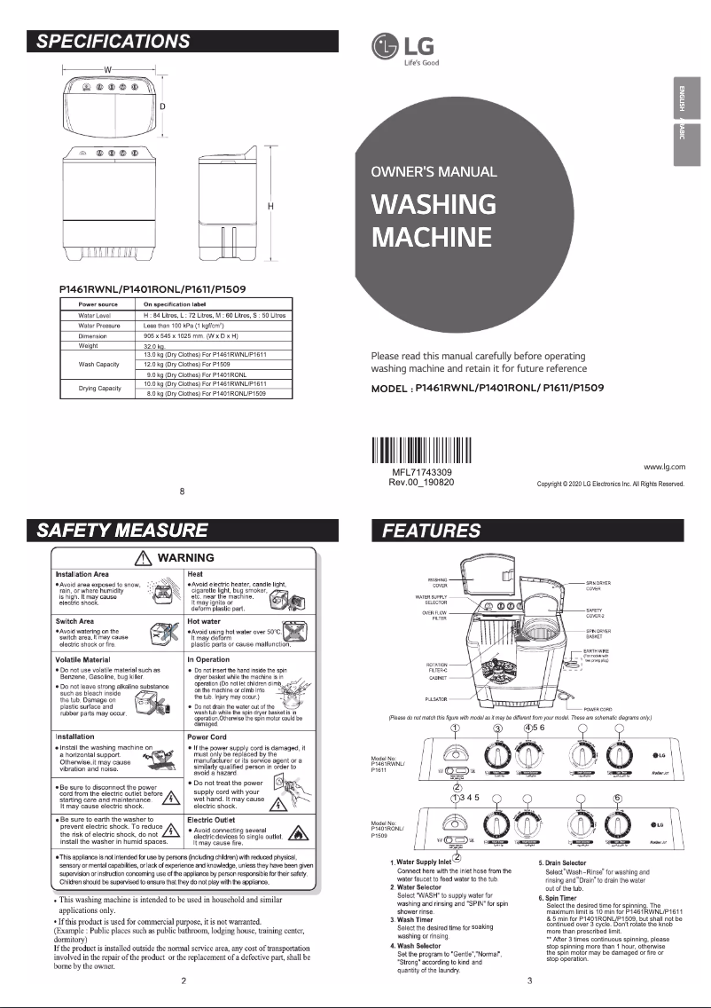 Page 1 of the manual User Manual LG P1461RWNL