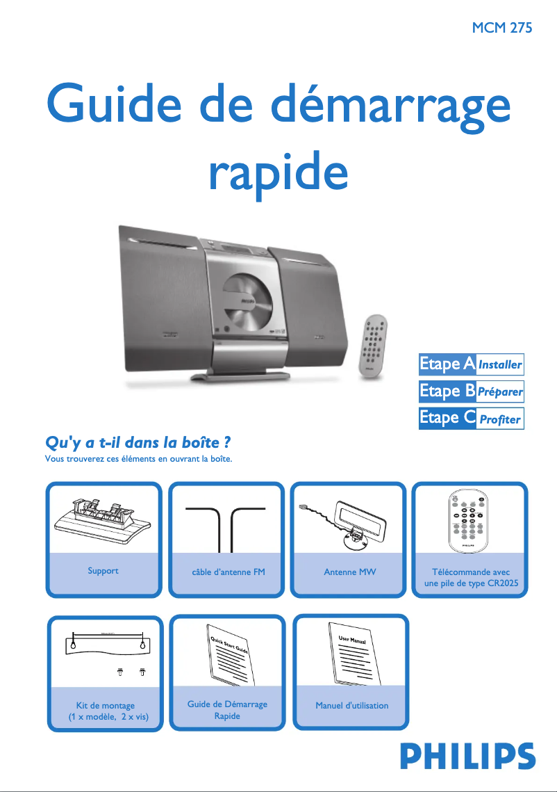 Page 1 of the manual Quick Start Guide Philips MCM275