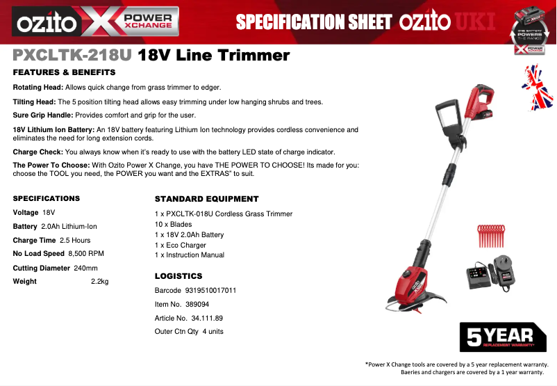 First page image of the manual for PXCLTK-218U