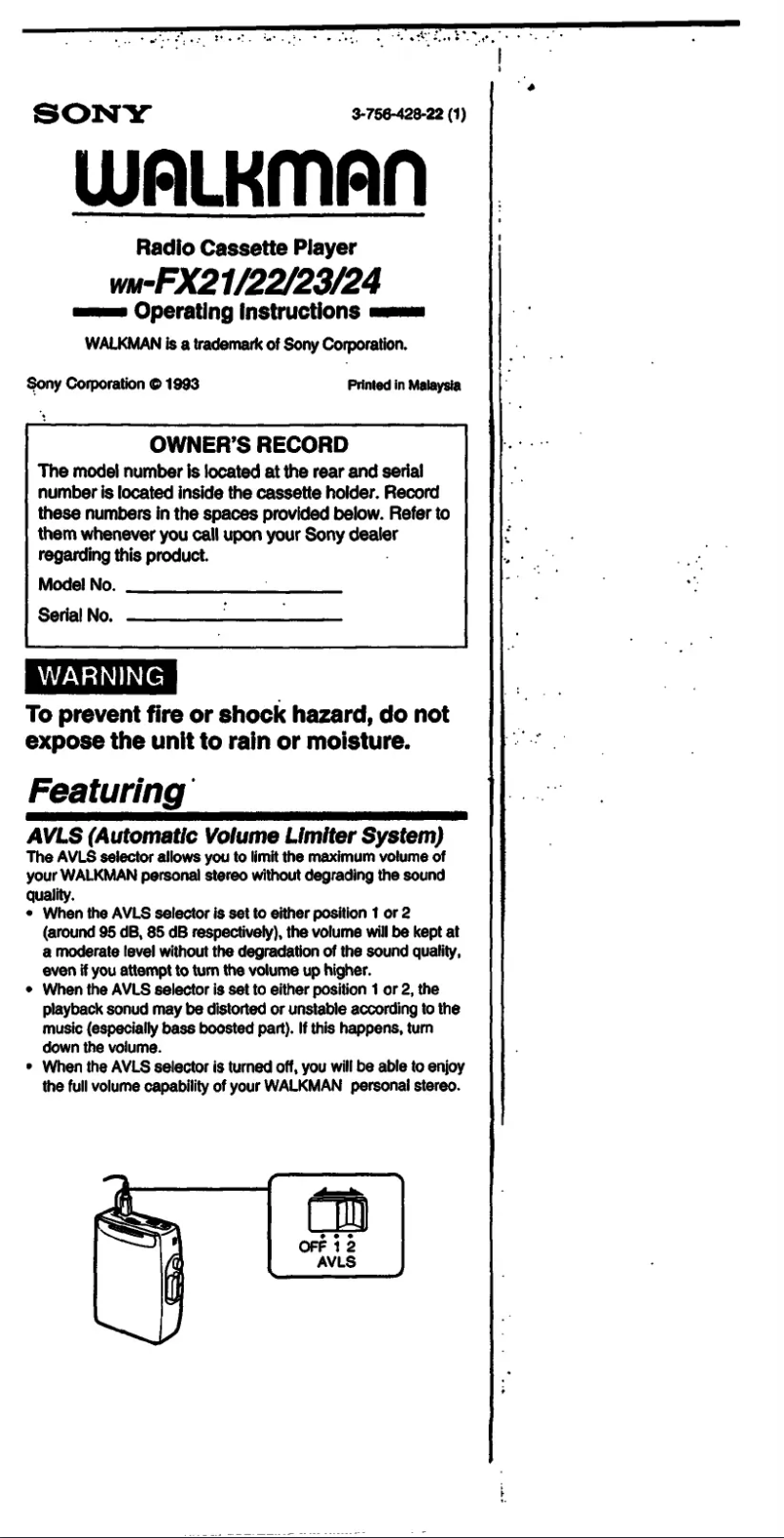 Page 1 of the manual User Manual Sony Walkman WM-FX23