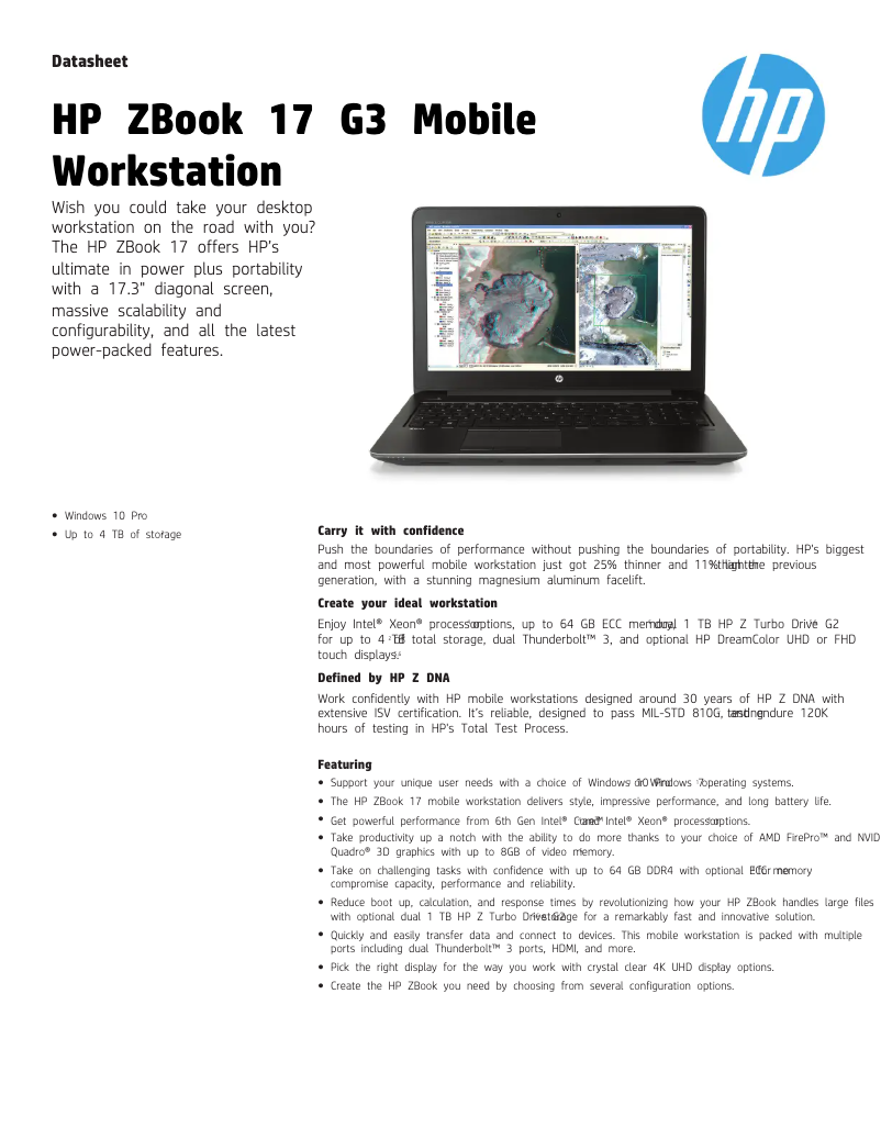 First page image of the manual for ZBook 17 G3