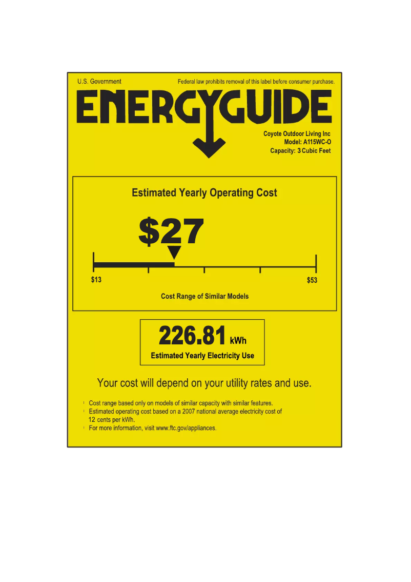 Page 1 of the manual Energy Label Azure A115WC-O