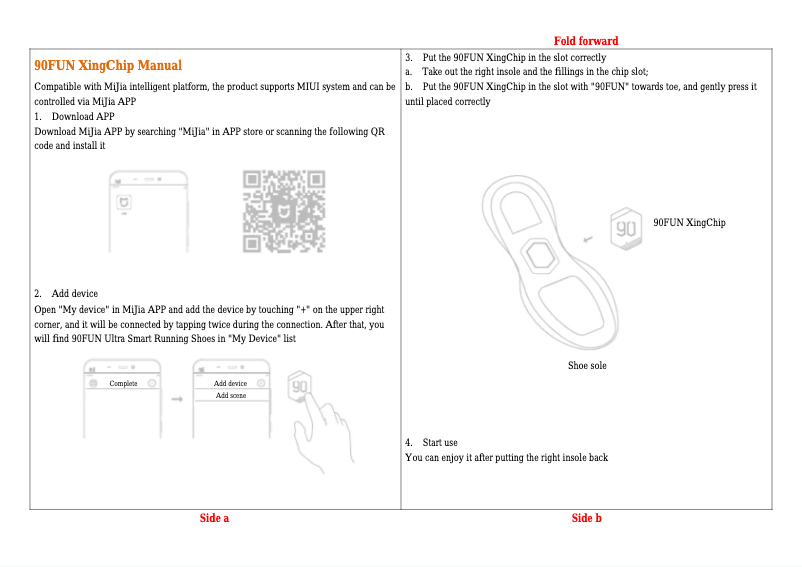 First page image of the manual for RunMi 90 Points Ultra Smart Running Shoes
