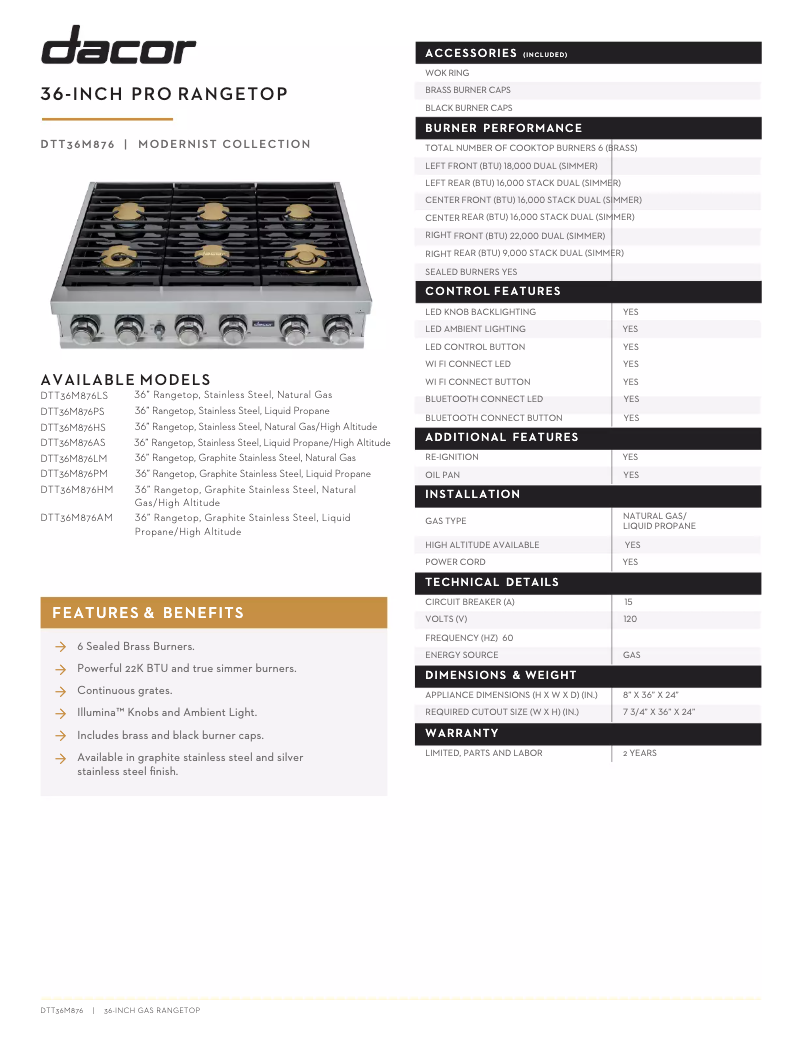First page image of the manual for DTT36M876LM