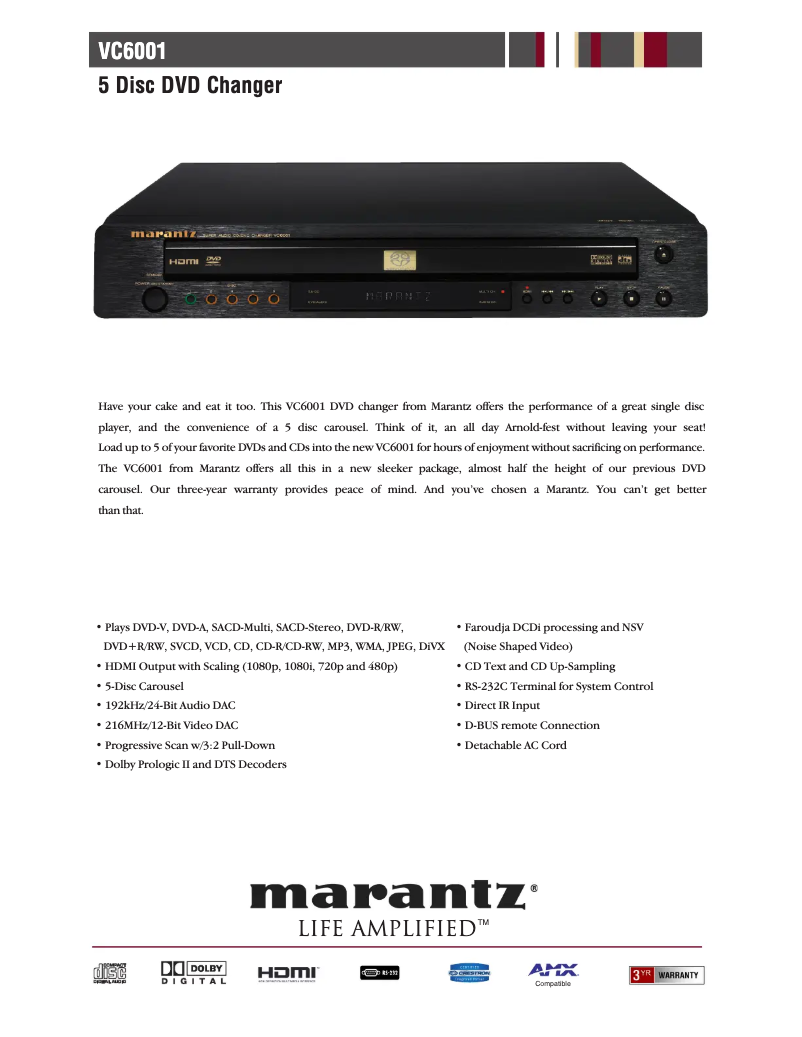 Page 1 of the manual Technical Sheet Marantz VC6001
