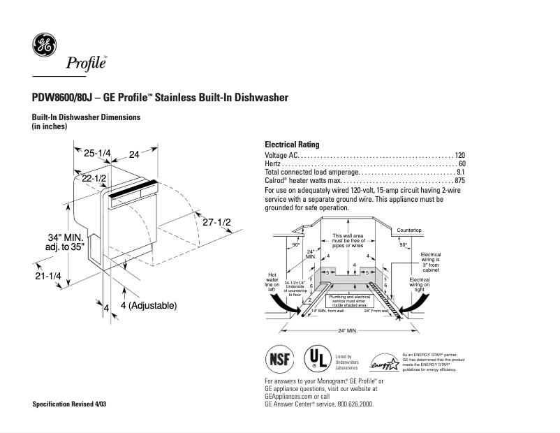 First page image of the manual for Profile PDW8680JSS