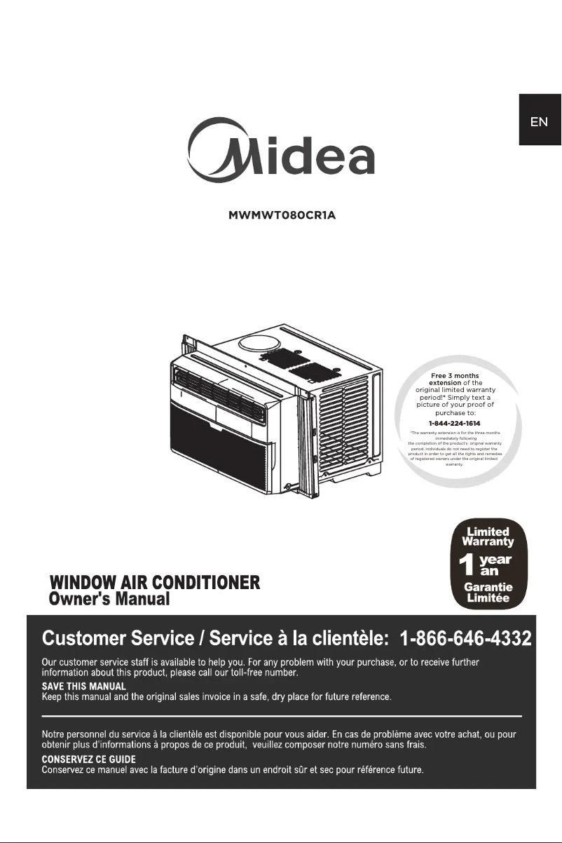 Page 1 of the manual User Manual Midea MWMWT080CR2A