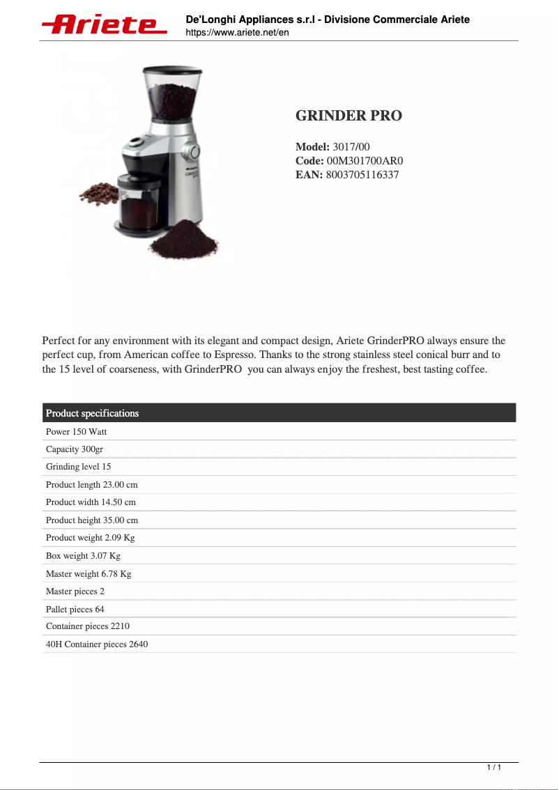 First page image of the manual for Grinder Pro 3017