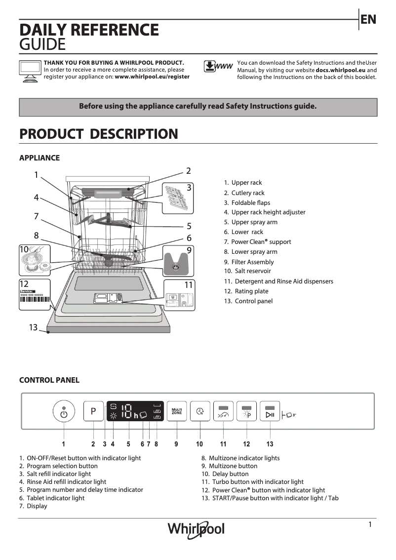Page 1 of the manual User Manual Whirlpool WIS 7030 PEF