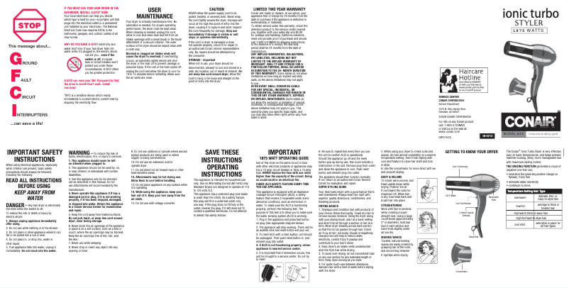 Page 1 of the manual User Manual Conair 256NR