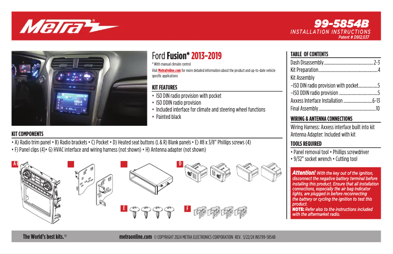 First page image of the manual for 99-5854B