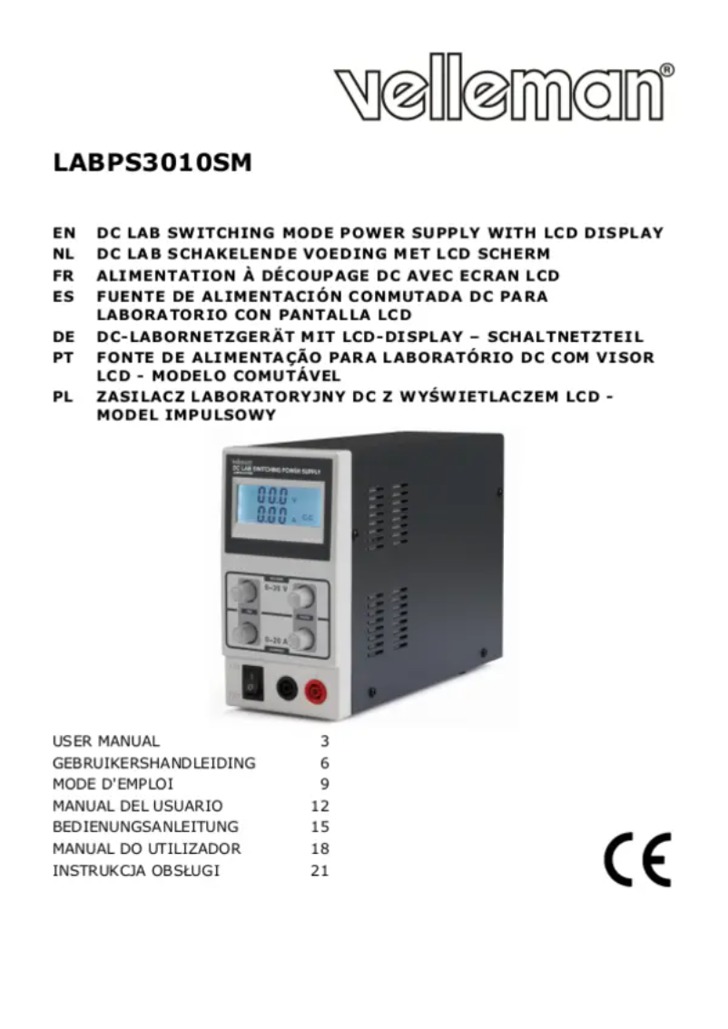Page 1 of the manual User Manual Velleman LABPS3010SM
