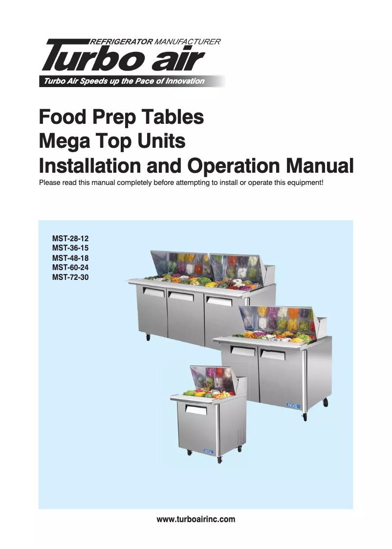 Page 1 of the manual Use and Maintenance Manual Turbo air MST-72-30