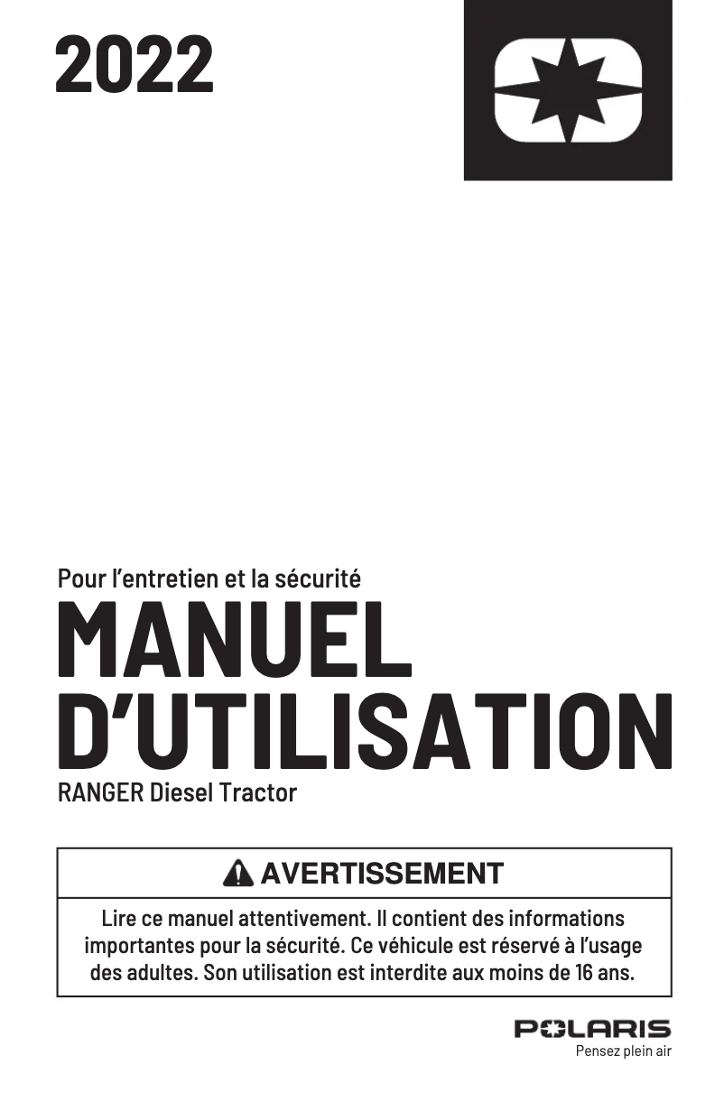 First page image of the manual for Ranger Diesel Tractor (2022)