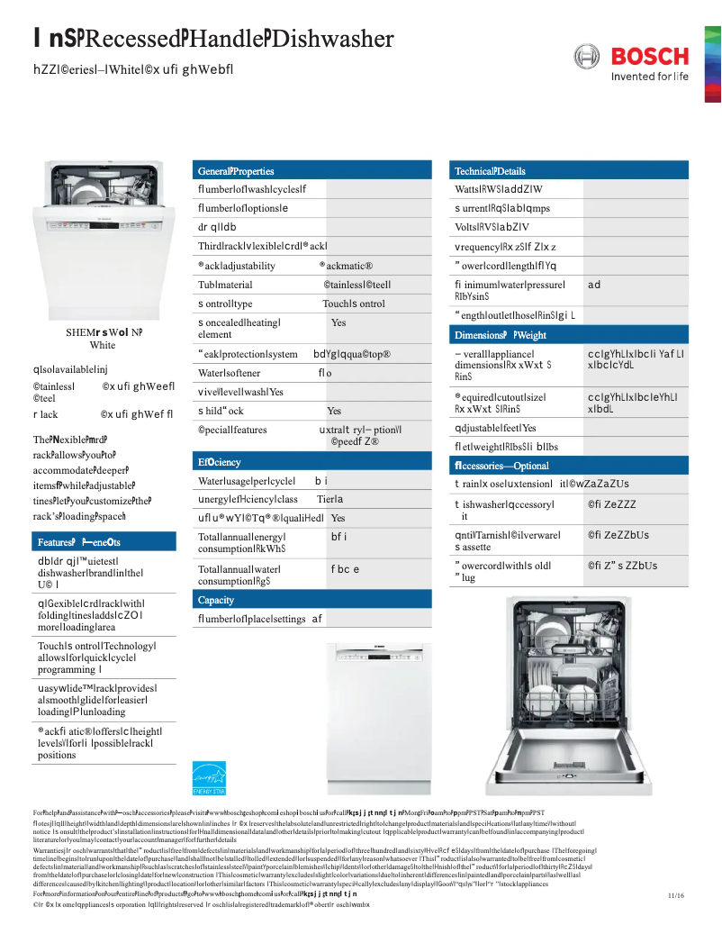 Page 1 of the manual Technical Sheet Bosch SHEM78W5