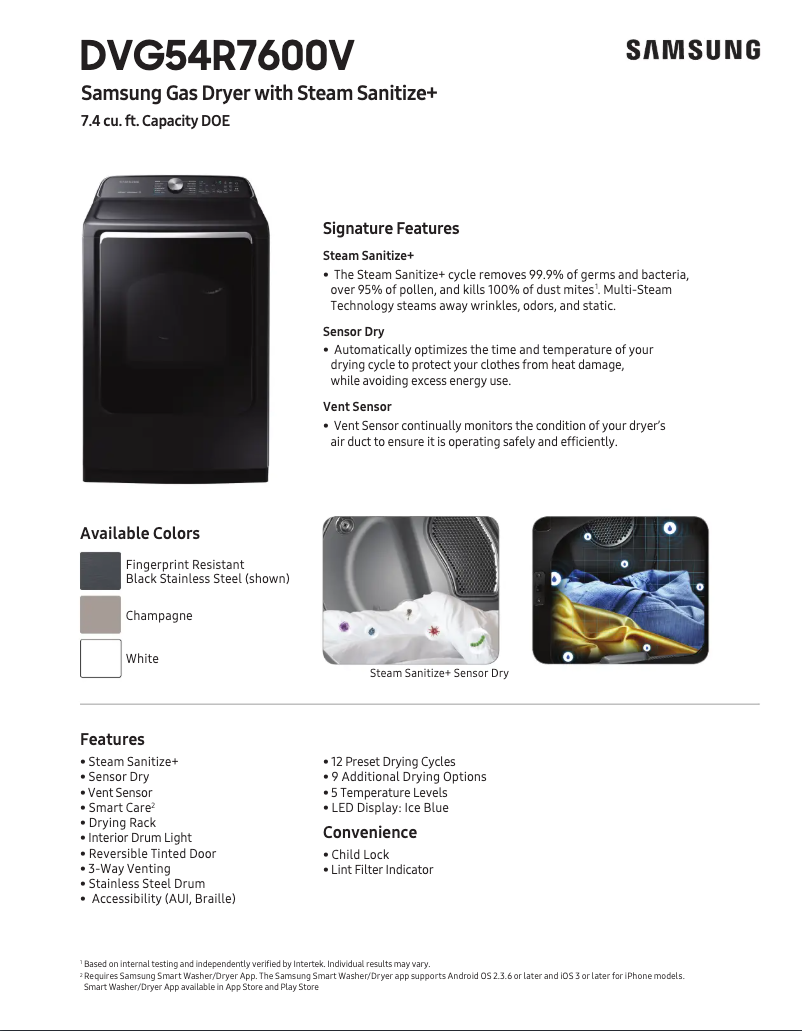 First page image of the manual for DVG54R7600C