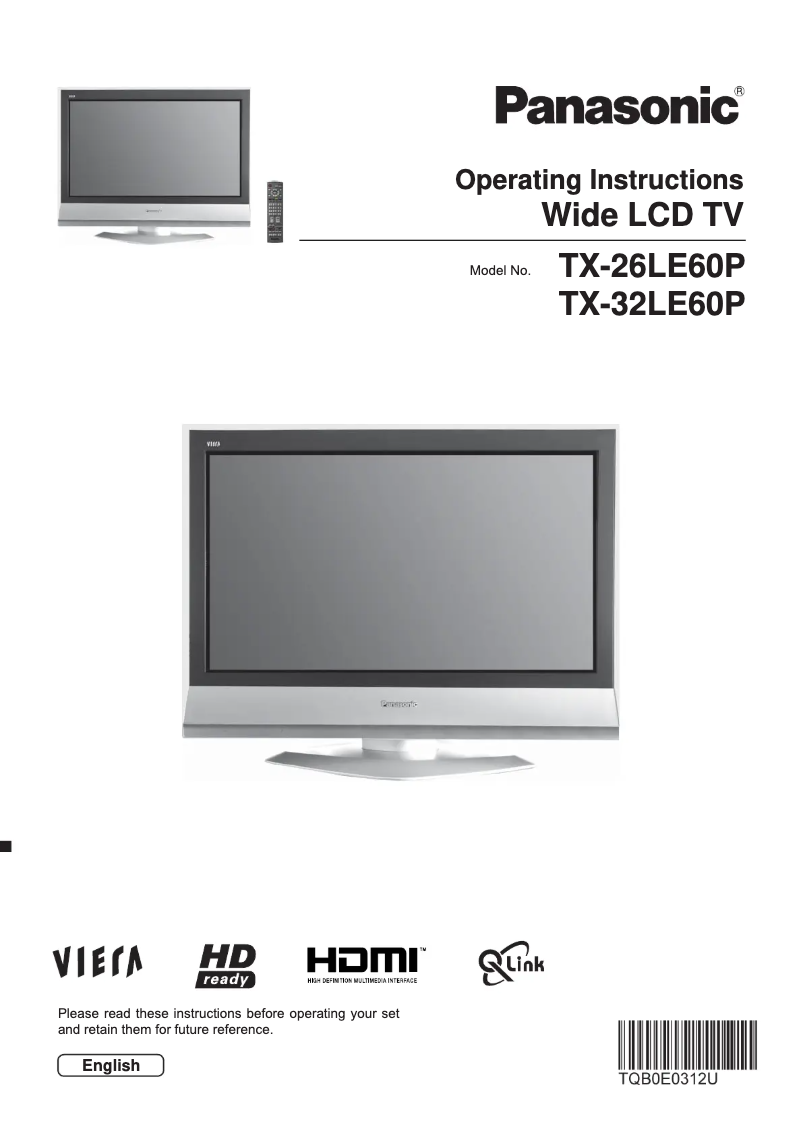 First page image of the manual for Viera TX-26LE60P