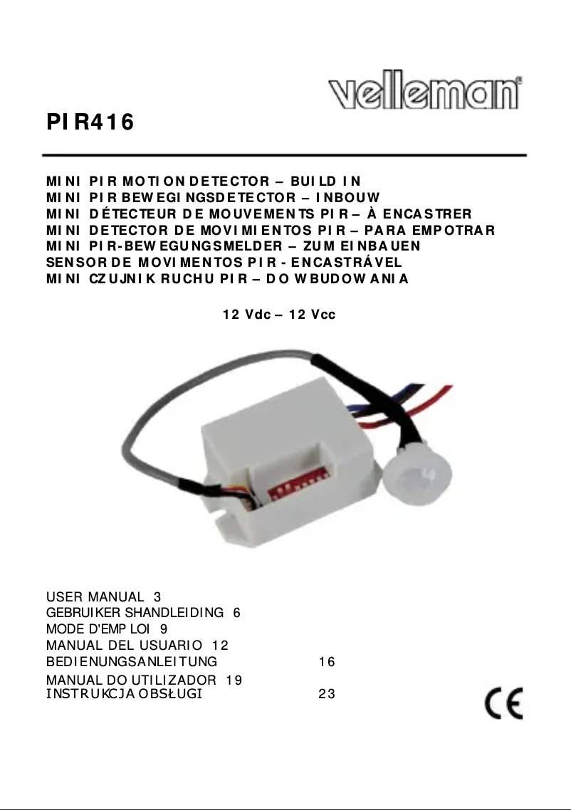 First page image of the manual for PIR416