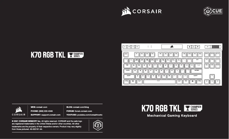 Page 1 of the manual User Manual Corsair K70 RGB TLK