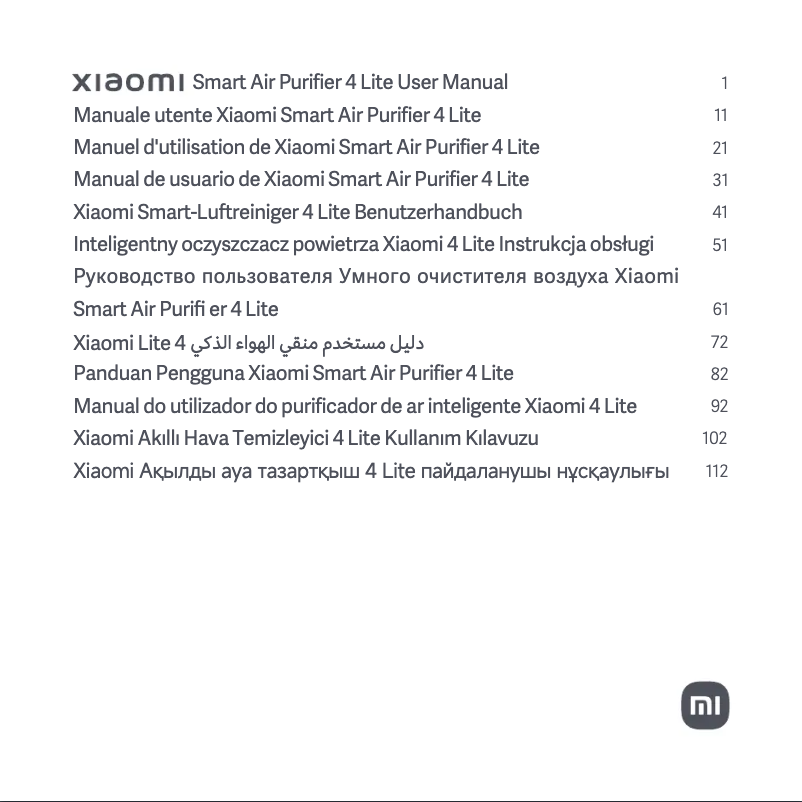 Page 1 of the manual User Manual Xiaomi Smart Air Purifier 4 Lite