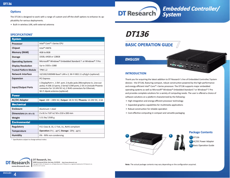 Page 1 of the manual User Manual DT Research DT136
