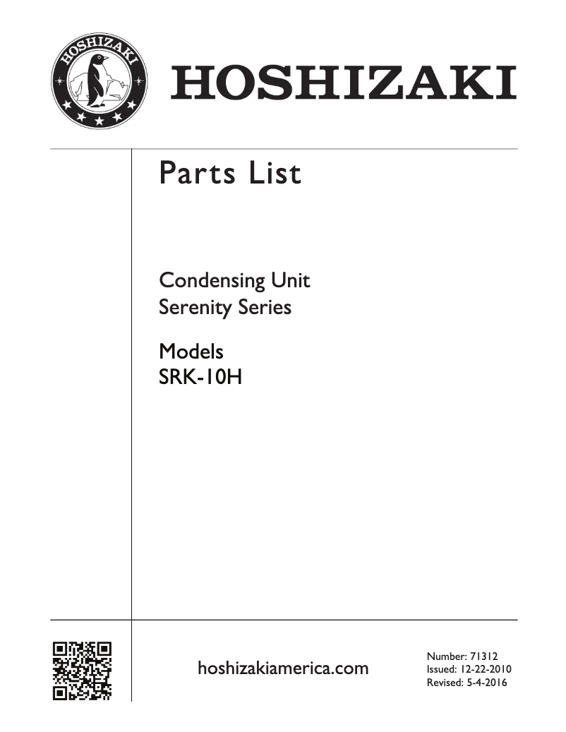 Page 1 of the manual User Manual Hoshizaki SRK-10H