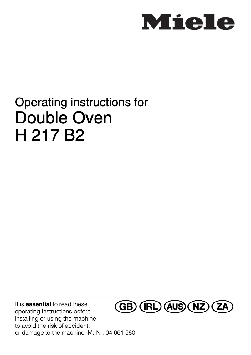 Page 1 of the manual User Manual Miele H 217 B2