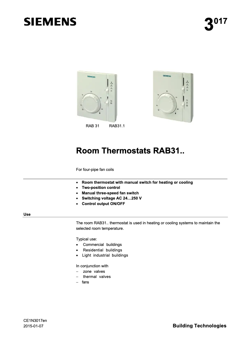 Page 1 of the manual User Manual Siemens RAB31
