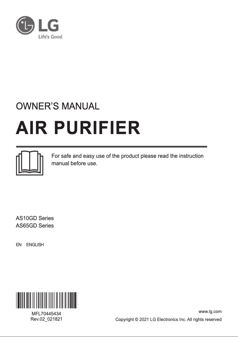 Page 1 of the manual User Manual LG PuriCare AS10GDWH0