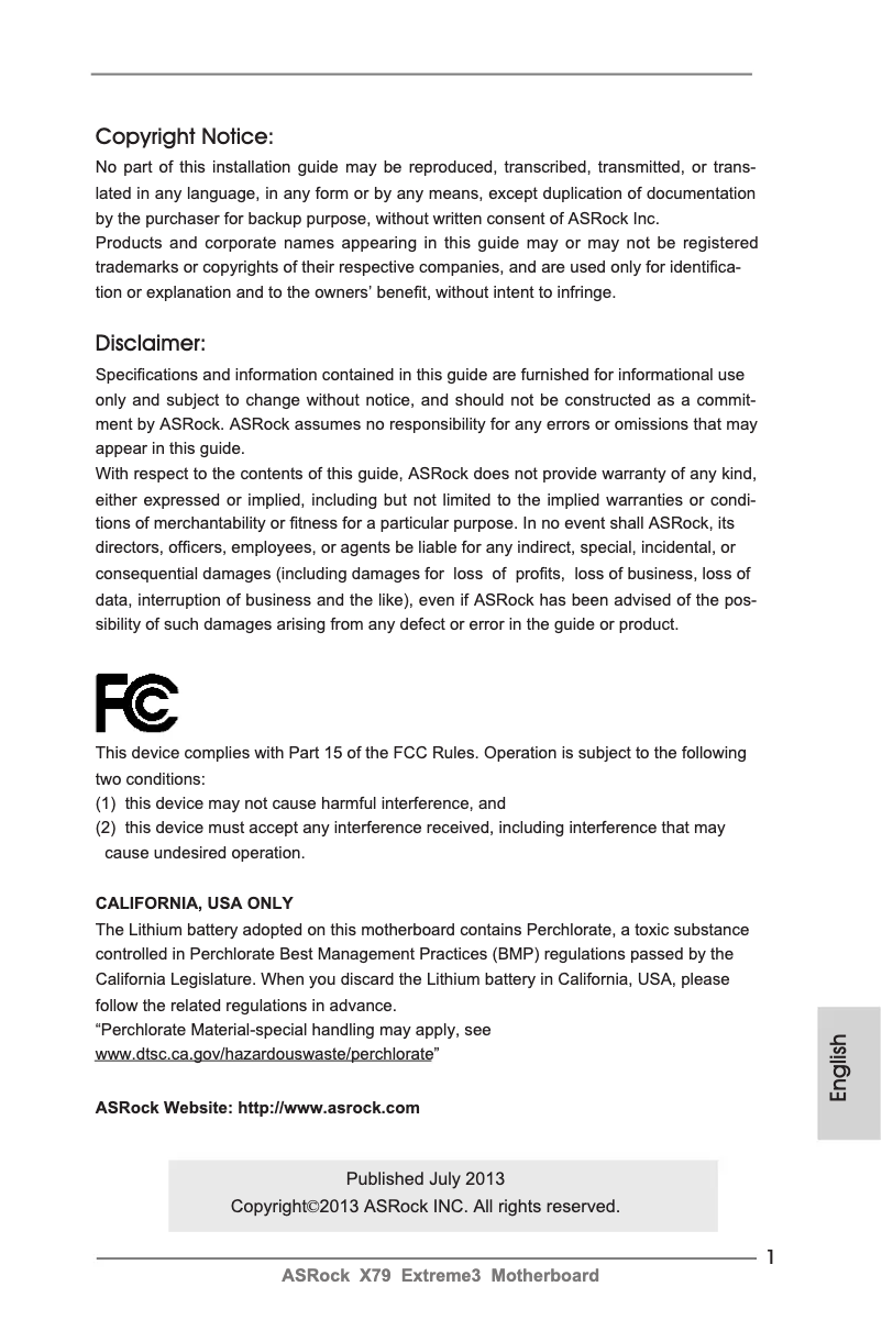 First page image of the manual for X79 Extreme3