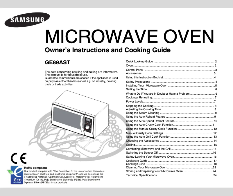 First page image of the manual for GE89AST