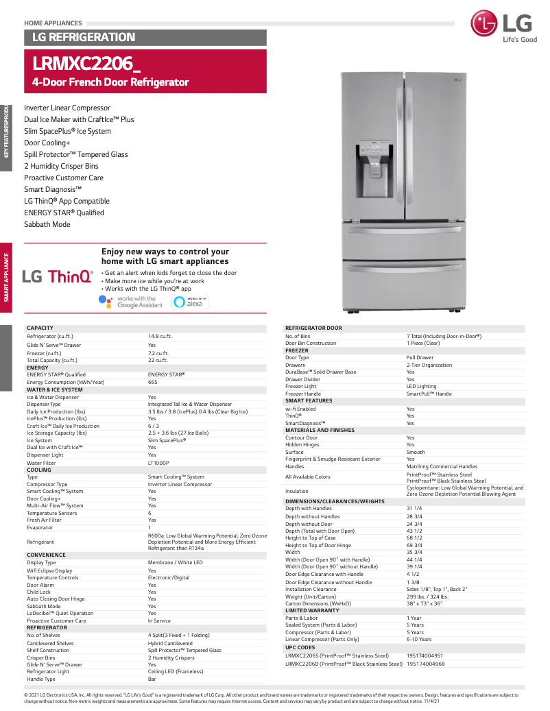 First page image of the manual for LRMXC2206S