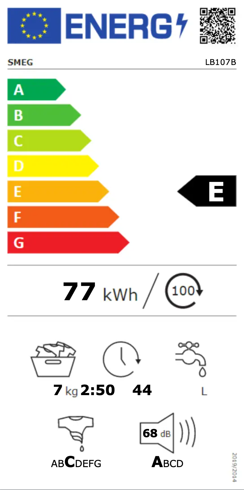 Page 1 of the manual Energy Label Smeg LB107B