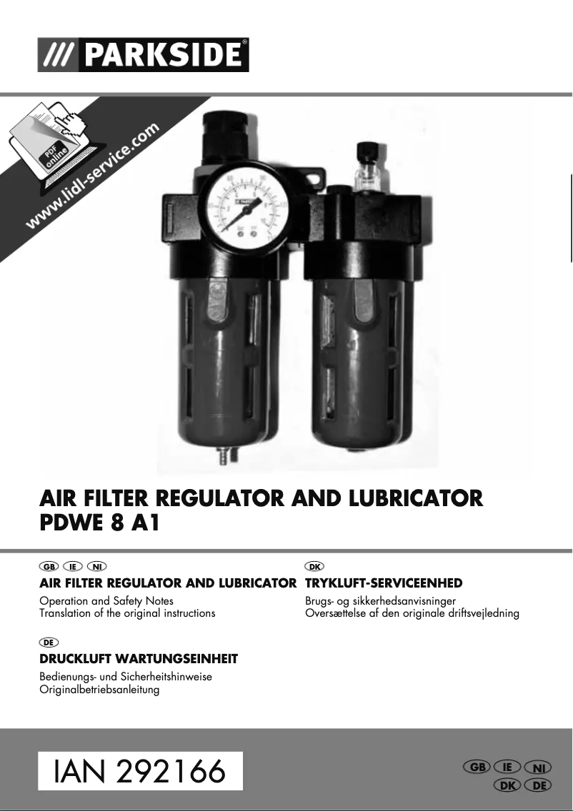 First page image of the manual for PDWE 8 A1