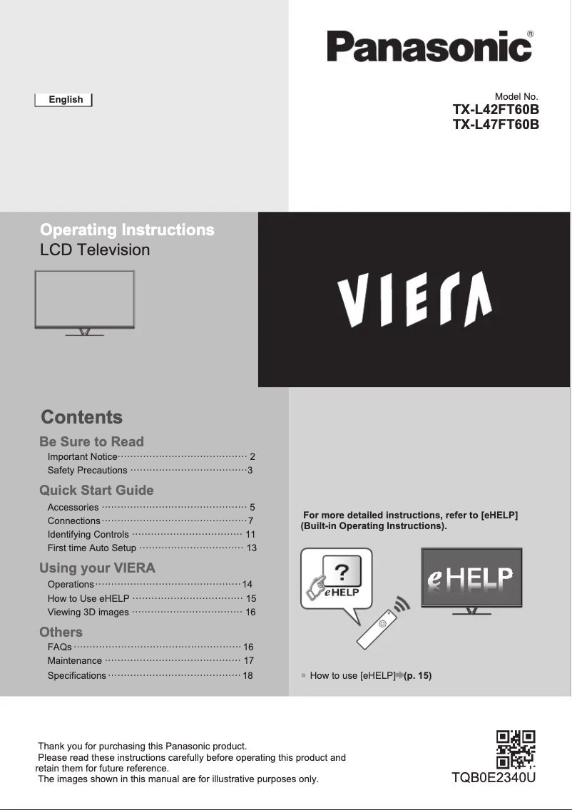 First page image of the manual for TX-L42FT60B