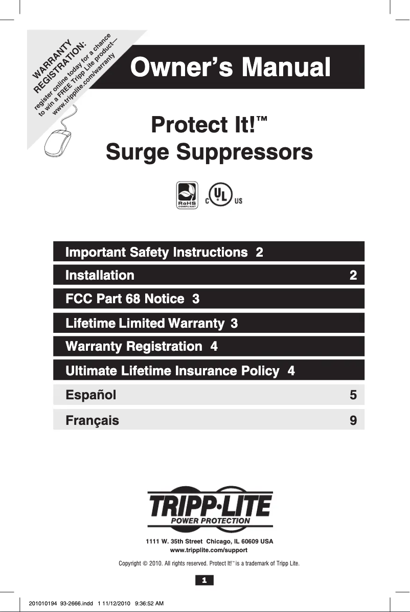 First page image of the manual for Protect It! TLP615B
