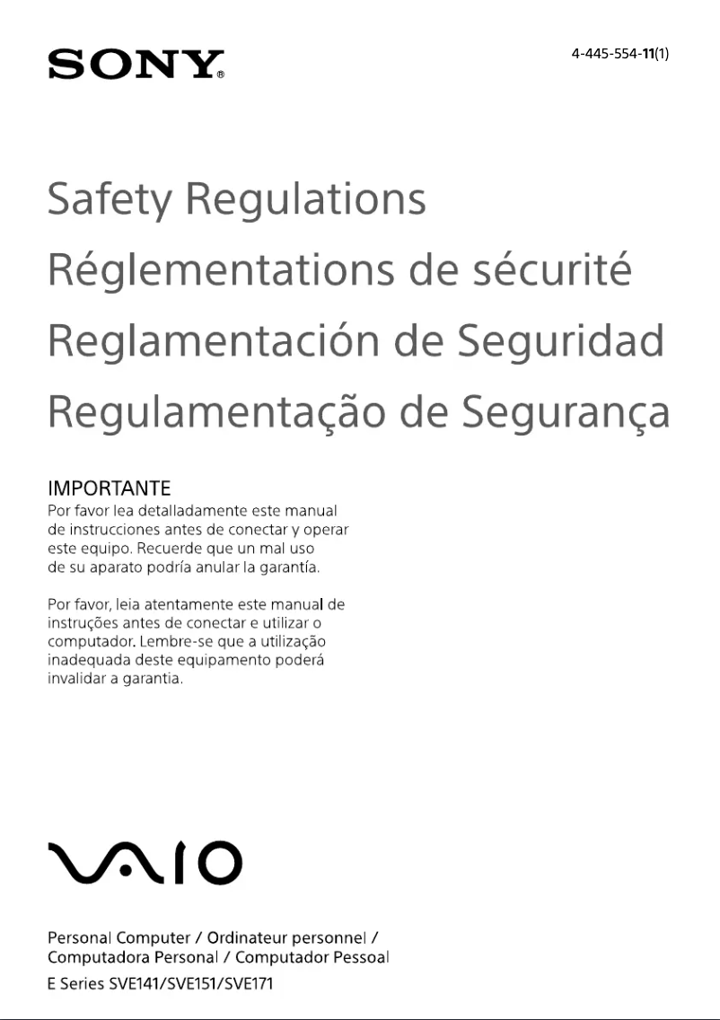 Page 1 of the manual Safety Instructions Sony Vaio SVE17127CXB