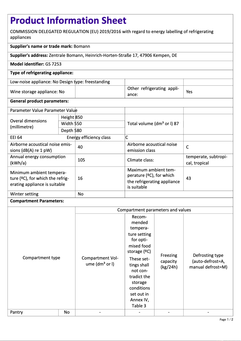 First page image of the manual for GS 7253
