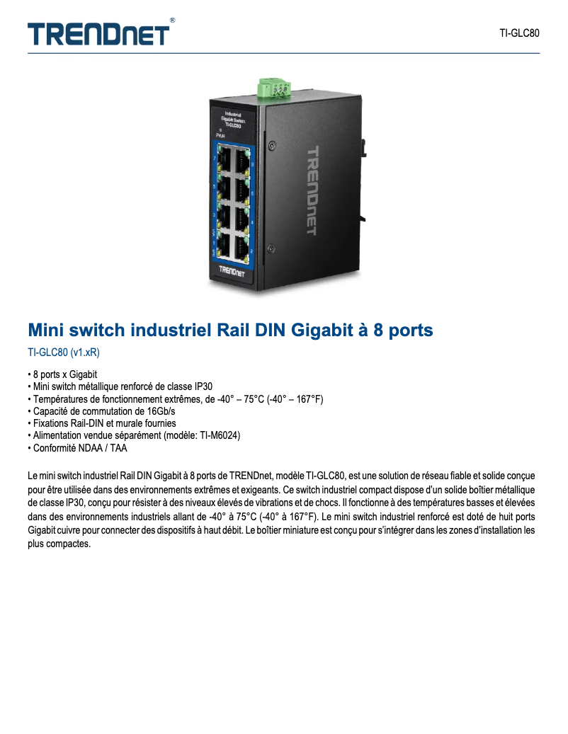Page 1 of the manual User Manual TRENDnet TI-GLC80