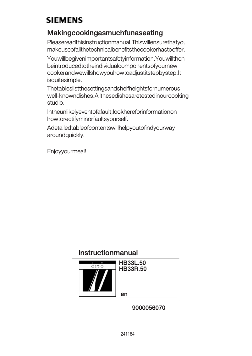 Page 1 of the manual User Manual Siemens HB33R750