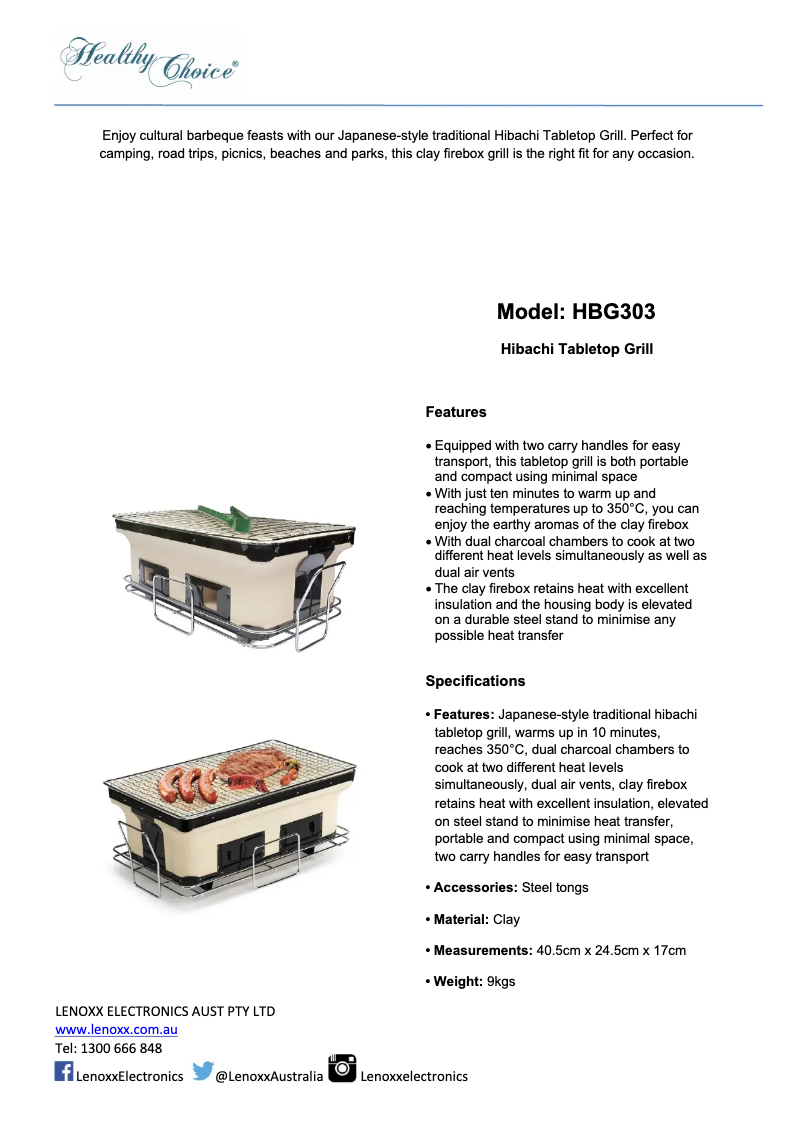 Page 1 of the manual Technical Sheet Healthy Choice HBG303