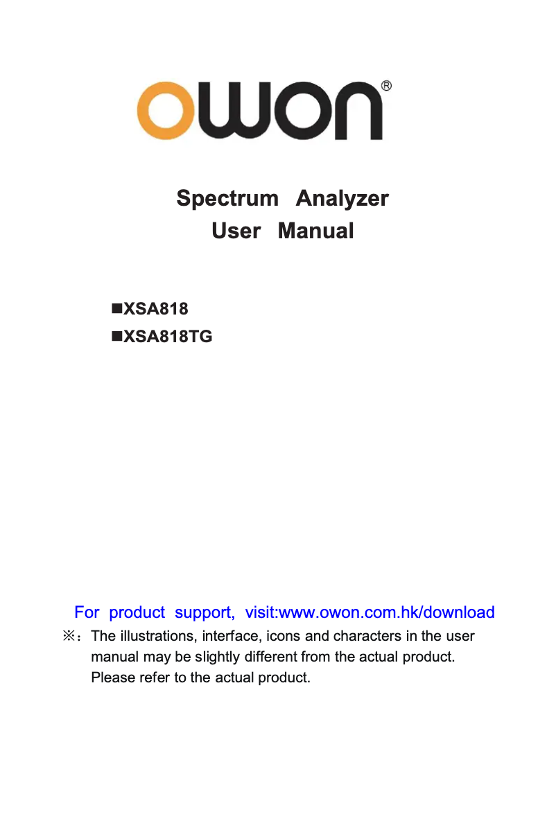 Page 1 of the manual User Manual Owon XSA800