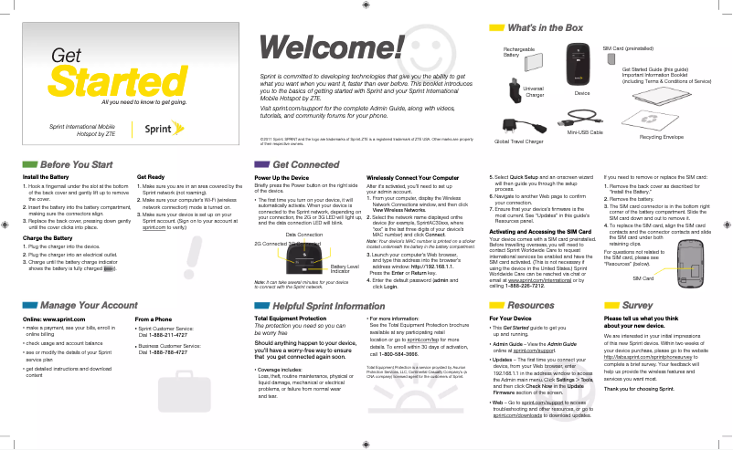 Page 1 of the manual User Manual ZTE Sprint