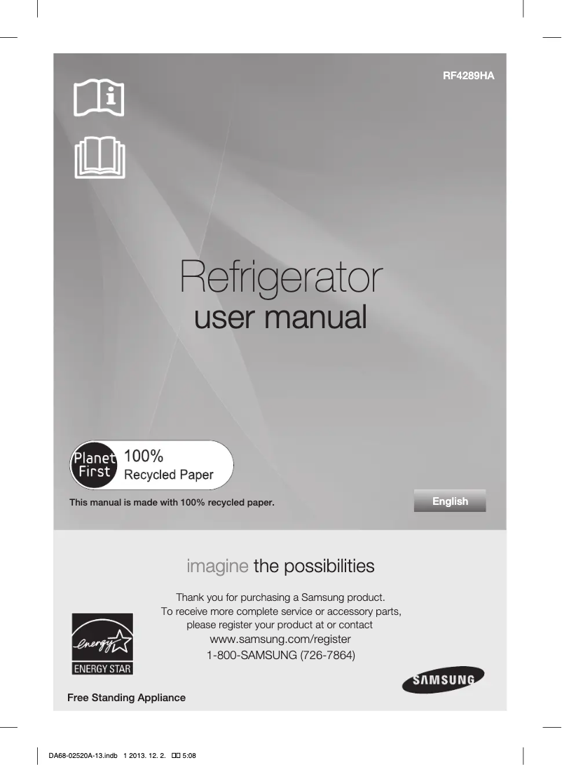 Page 1 of the manual Installation Guide Samsung RF22KREDBSG