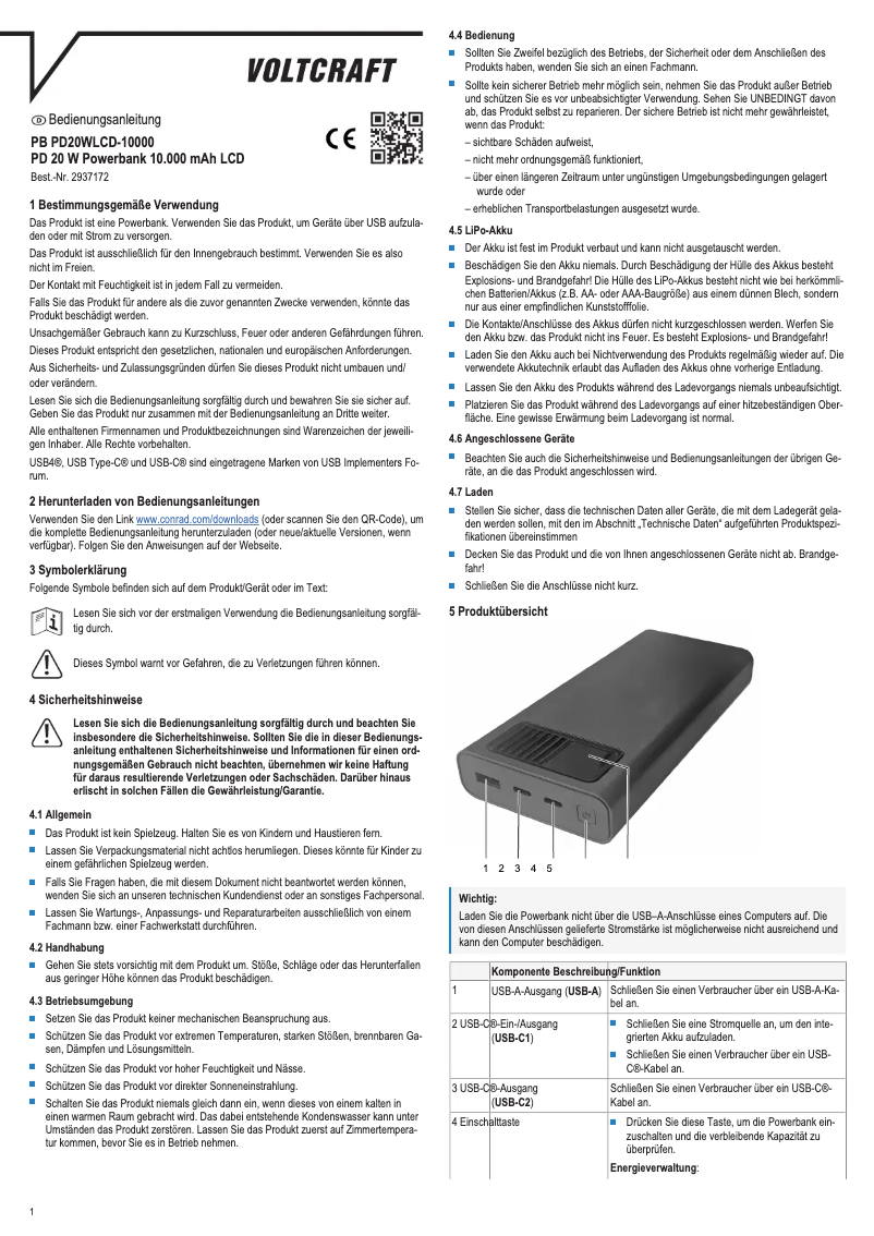 First page image of the manual for PB PD20WLCD-10000