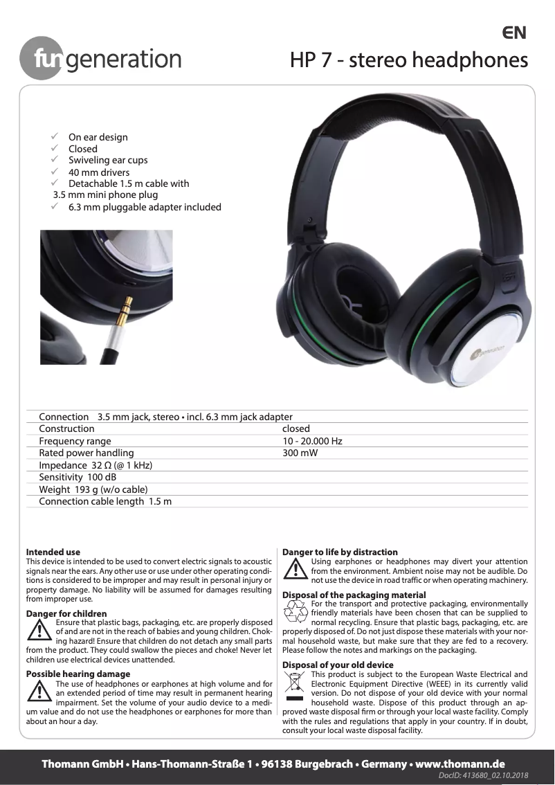 First page image of the manual for HP 7